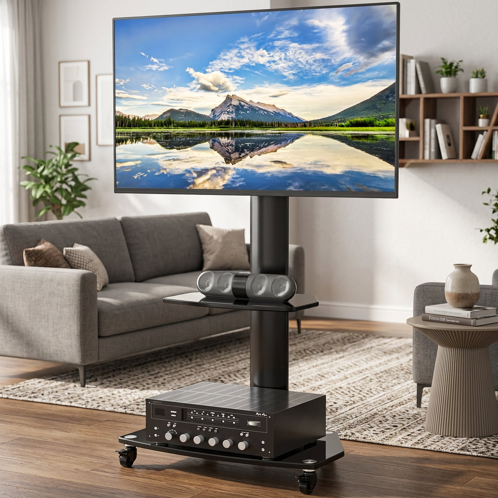 Swivel TV Stand on Wheels for 27"- 65" TV, Height Adjustable Mobile TV Cart Trolley holds 50kg