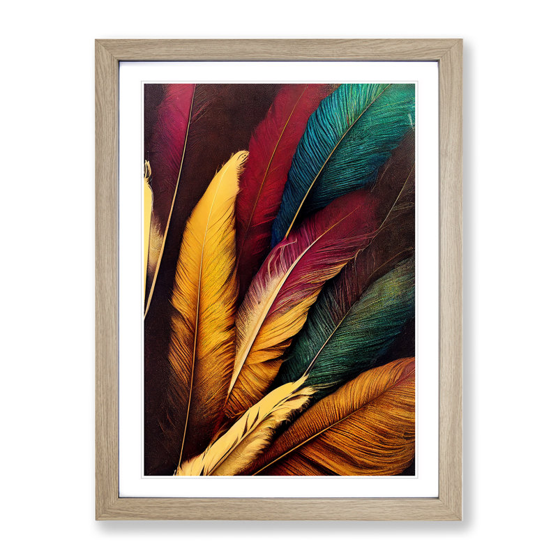 Phenomenal Feathers - Single Picture Frame Print, 64cm H x 46cm W x 2cm D, Oak