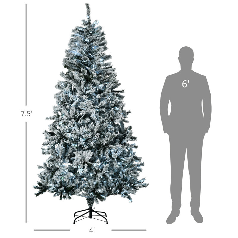 Arbre de Noël artificiel, lumières à DEL blanc froid, floqué, ignifuge, ouverture automatique, assemblage facile, 48,06 po, 500 lumières de 7,5 pi avec ignifuge, installation rapide, 1254 branches,