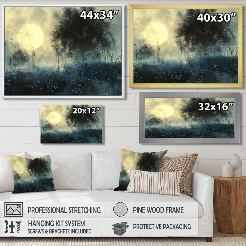 Hiver gris, arbre de lune blanc II - art mural fées, Toile tendue, H 12 po x l 20 po x P 1 po