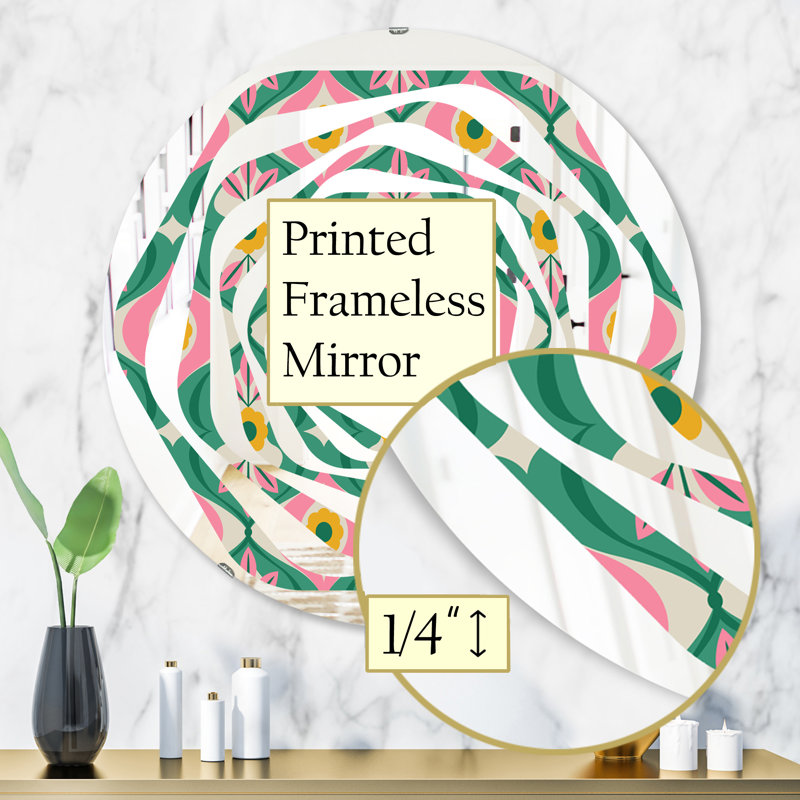 Miroir mural Whirl, H 31,5 po x l po, Motif tourbillon avec fleurs et feuilles