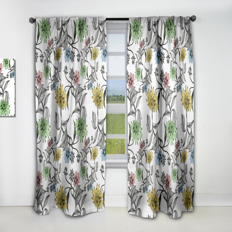 Floral Curtain Panel, Summer Flower Blackout Decor - Summer Flowers, 52" W x 95" L