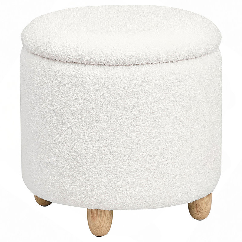 Repose-pieds rond avec rangement en peau de mouton, Blanc