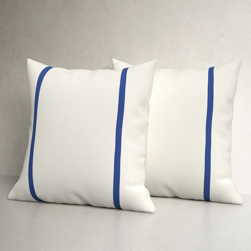 Gatley Striped Sunbrella® Outdoor Reversible Throw Pillow, 22"x22", Natural/True Blue
