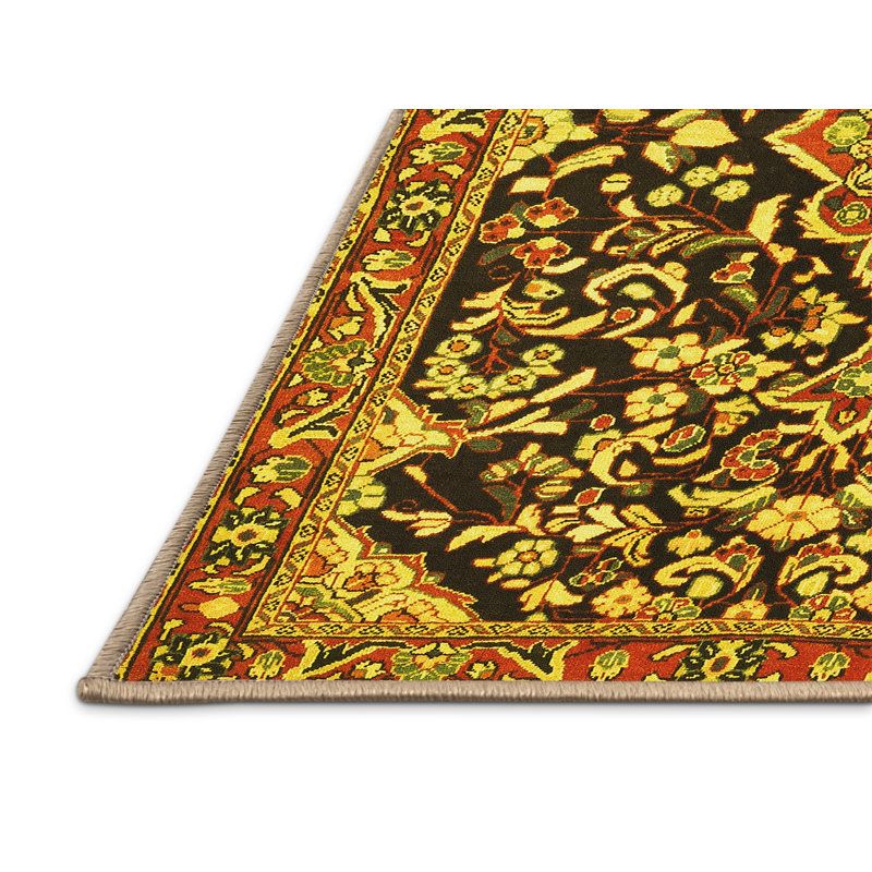Tapis traditionnels jaunes lavables à la machine 1055, Rectangle 2 pi x 3 pi