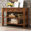 Console de style Mid-Century avec plateau en bois massif, 2 tiroirs de rangement et tablettes à niveaux, buffet pour le salon, la cuisine, la salle à manger, le vestibule, le couloir, le brun et le couloir de salle à manger