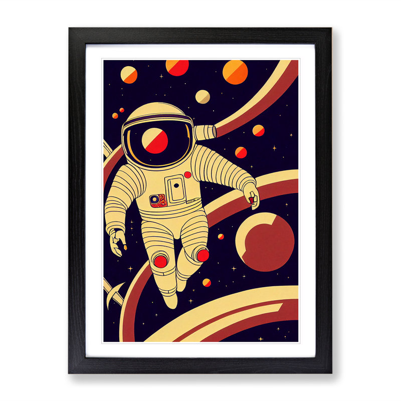 Retro Astronaut No.1 - Single Picture Frame Print, Black Framed, 64cm H x 46cm W x 2cm D