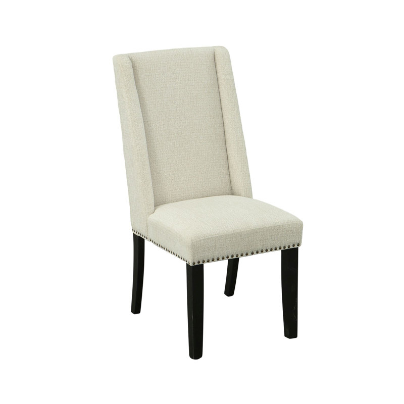 Élégante chaise de salle à manger ivoire 40 po avec oreilles et garniture cloutée, Beige faon, Espresso