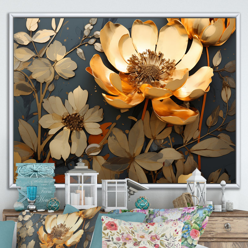 Or gris Poppy Meadows I - coquelicots, art mural, Cadre flottant blanc, H 30 po x l 40 po x P 1,5 po