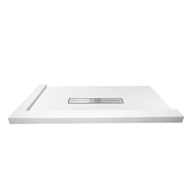 Base de douche Transolor Trimslate 48 po avec double seuil réglable et bonde centrale, Blanc