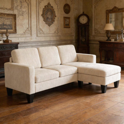 L-Shaped Corduroy Sectional Sofa – Pocket Springs, High-Density Foam
