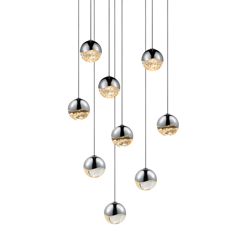 Grapes 9 - Light LED Pendant, Polished Chrome, 3.25" H x 13.25" W x 13.25" D, Clear