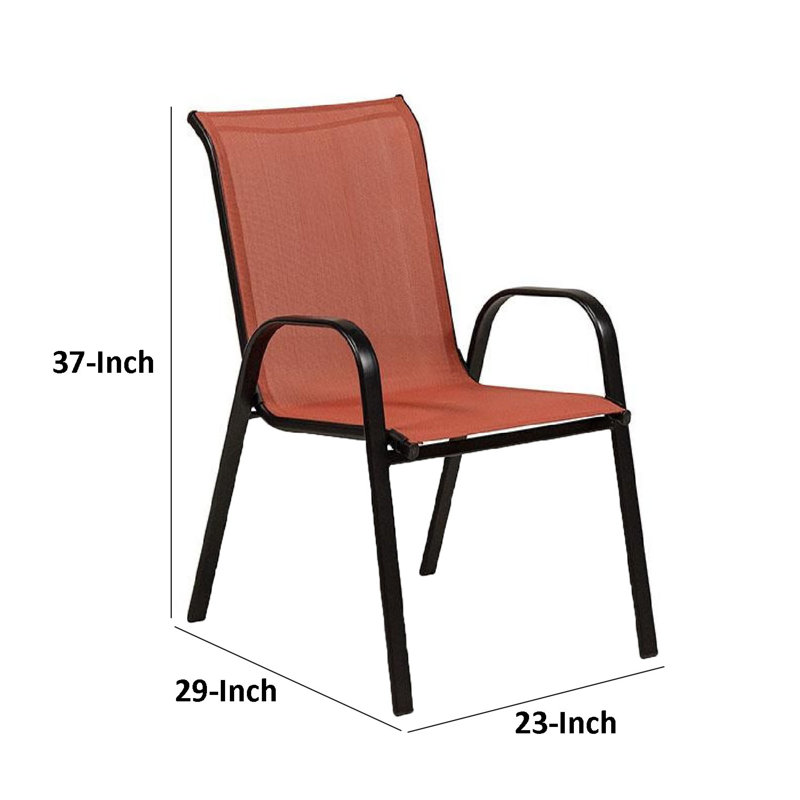 Ensemble de 2 chaises empilables d'extérieur Feli, tissu maillé rouge, métal noir, Rouge