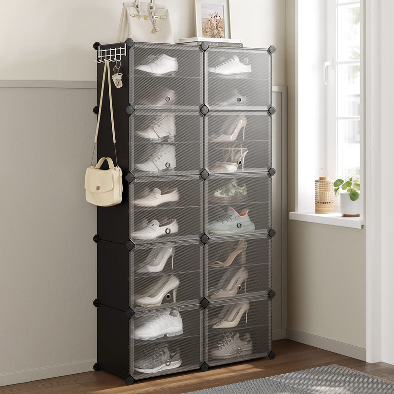 Shoe Storage Cabinet, 125cm H x 165cm W x 32cm D, Black