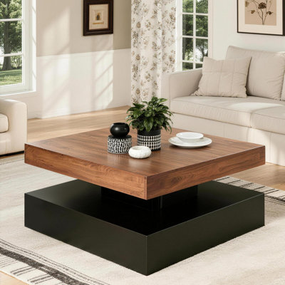 Modern High-Gloss Coffee Table with 16-Color LED Lights & Sliding Drawers for Living Room