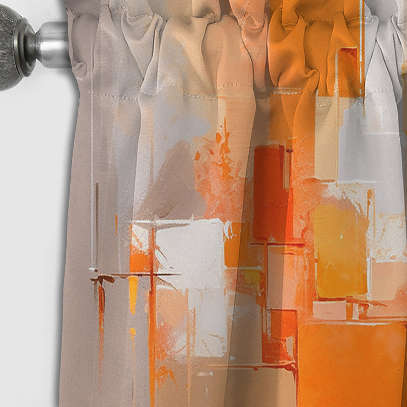 Rideaux abstraits occultant orange brun brun - 1 panneau Cubism, L 52 po x L 95 po