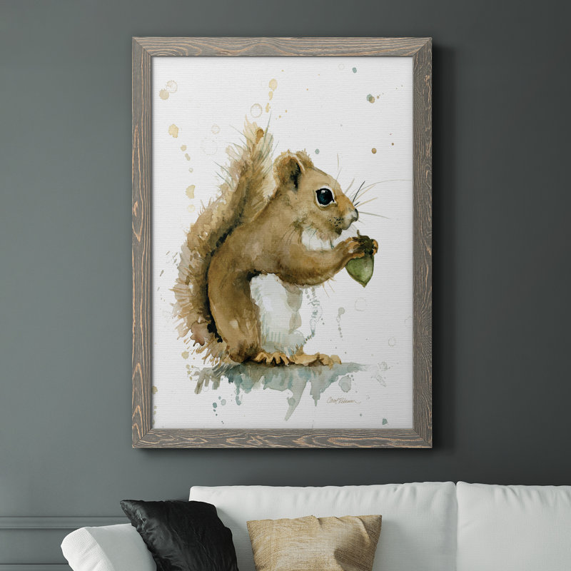Récolte d'écureuil, peinture sur toile, H 37,5 po x l 27,5 po x P 1,5 po, gris