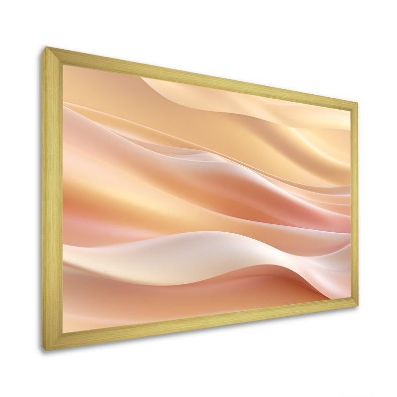 Chrystine " Gold And Pink Soft Wave Fusion ", Gold Single Picture Framed, 34" H x 44" W x 1.5" D