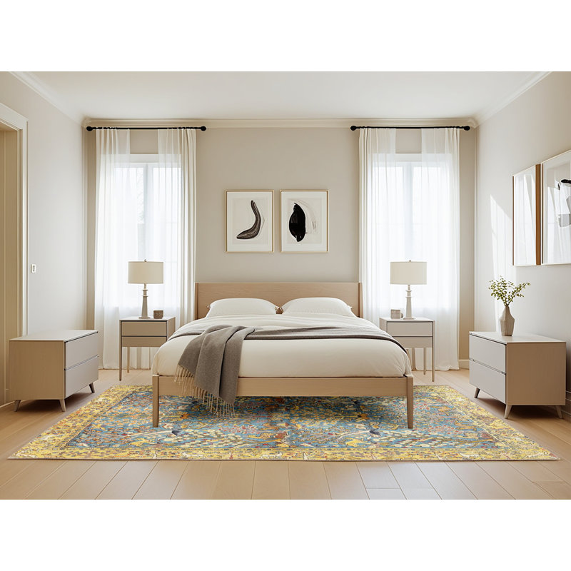 Tapis oriental jaune / bleu, Rectangle 5 pi x 8 pi