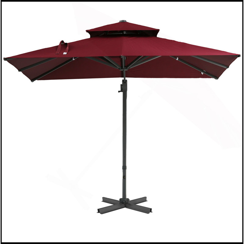 Parasol de patio décalé sophistiqué de 10 pi, parasol suspendu en porte-à-faux, forme carrée, base en aluminium croisée, inclinable, rotation à 360 degrés
