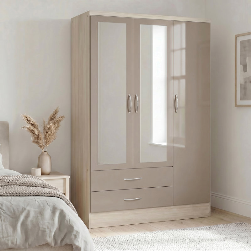 Cascio 3 Door Wardrobe, Oyster Gloss/Light Oak Effect Veneer