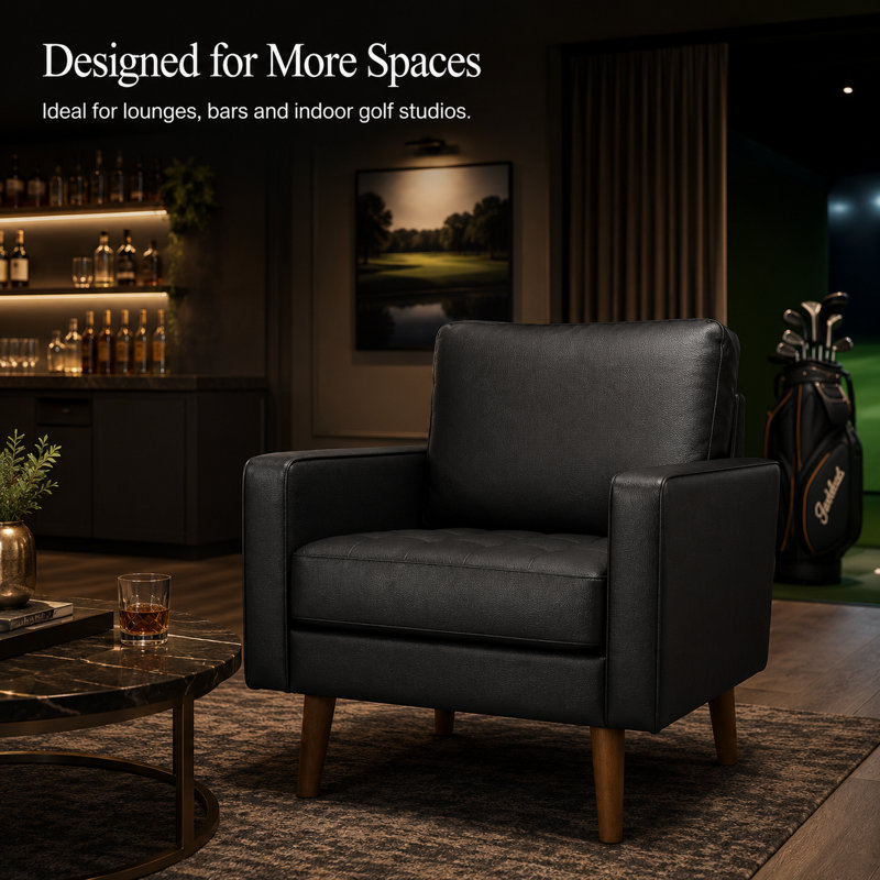 Fauteuil d'appoint Mid-Century, Cuir végétalien noir