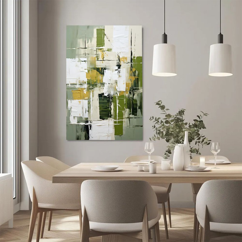 Art mural sur toile, art géométrique abstrait, épissage de blocs vert, jaune et blanc, abstrait abstrait moderne, reproduction d'art sur toile, peinture