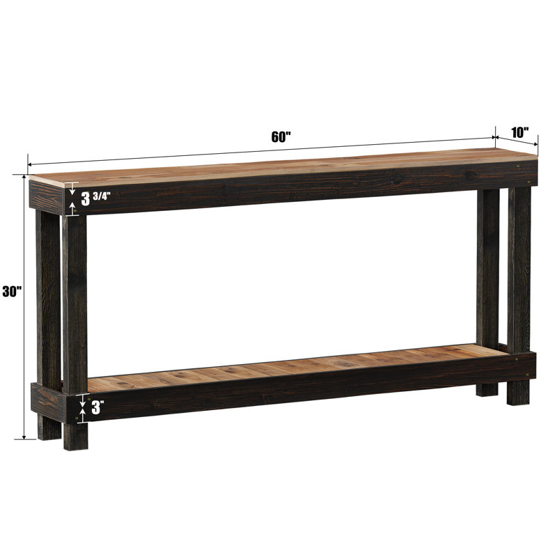 60" Long Solid Wood Console Table - Nature Narrow Sofa Wood Black, Black, 30" H x 60" W x 10" D