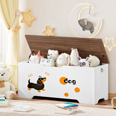 39.4" Toy Storage Bench,Toy Box Organizer with Puppy Pattern, Wooden Storage Trunk, Shoe Bench with 2 Safety Hinges, Farmhouse Style, 39.4'L x 15.7''W x 19.5''H, for Entryway, Bedroom, Living Room