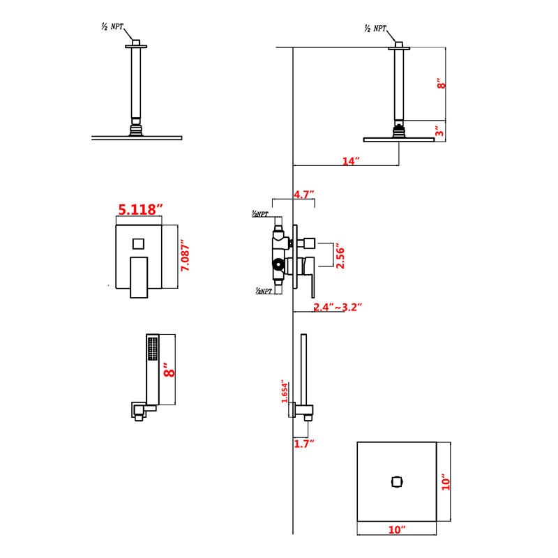 Robinet de douche avec valve brute, Noir mat