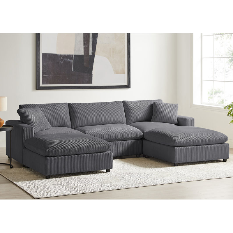 Vinessa 5-Piece Modular Sectional, Gray Corduroy