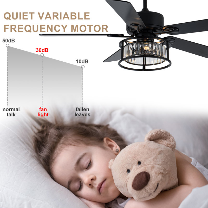 Joahnna 52" Glam Crystal Ceiling Fan with Lights, 6-Speed Reversible Fan with Remote