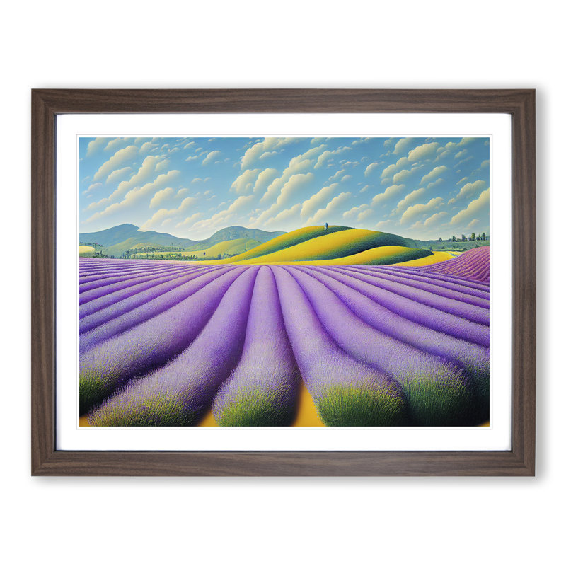 Stimulating Lavender Flower Field - Framed Print, 46cm H x 64cm W x 2cm D, Walnut Framed