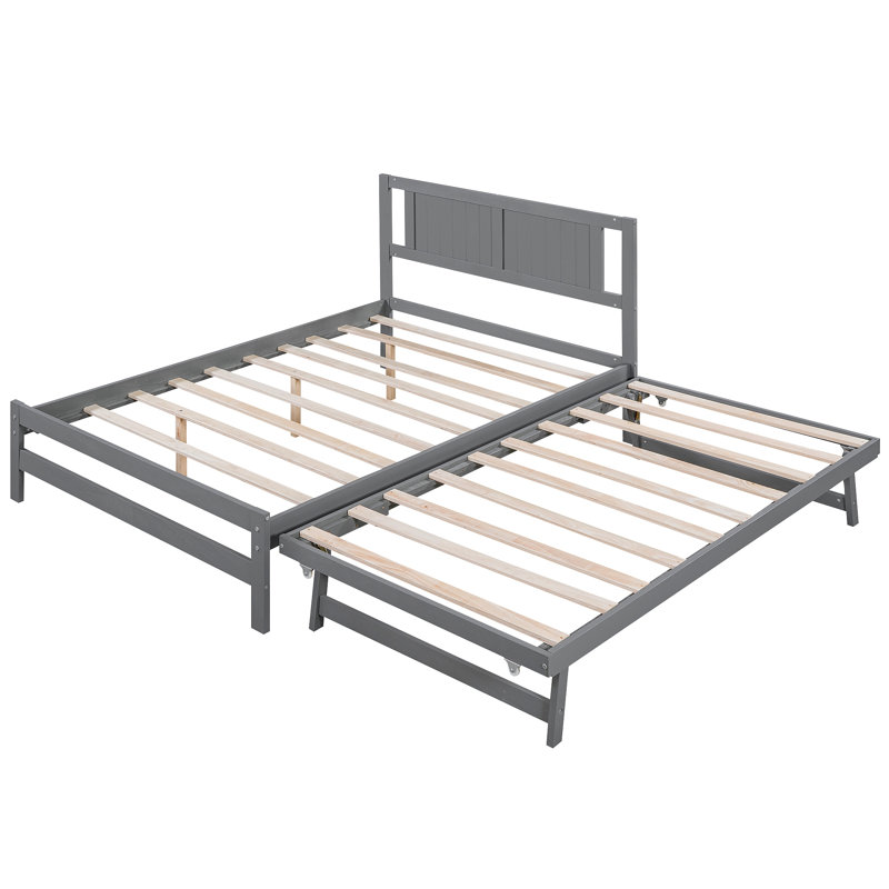 Lit plateforme avec lit gigogne réglable, Gris