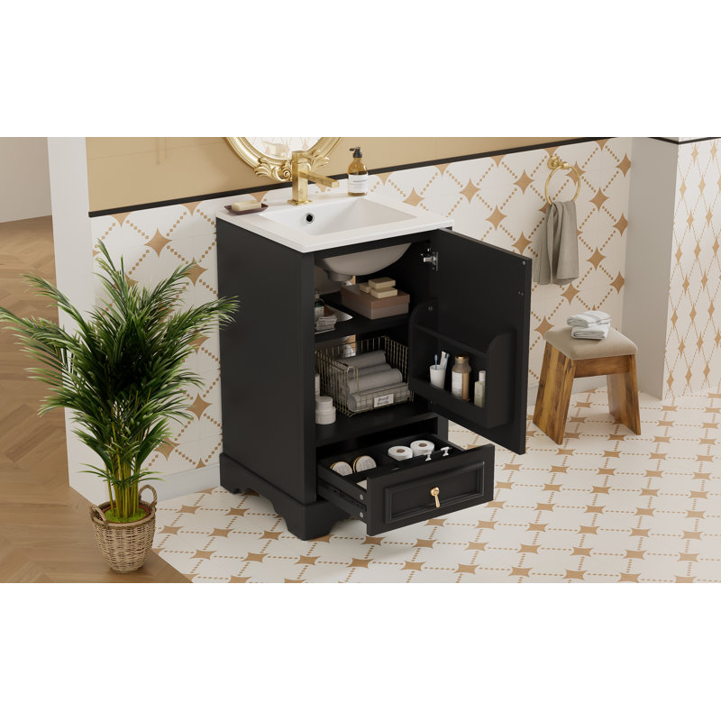 Meuble-lavabo moderne avec lavabo en céramique et portes à fermeture en douceur Caspia