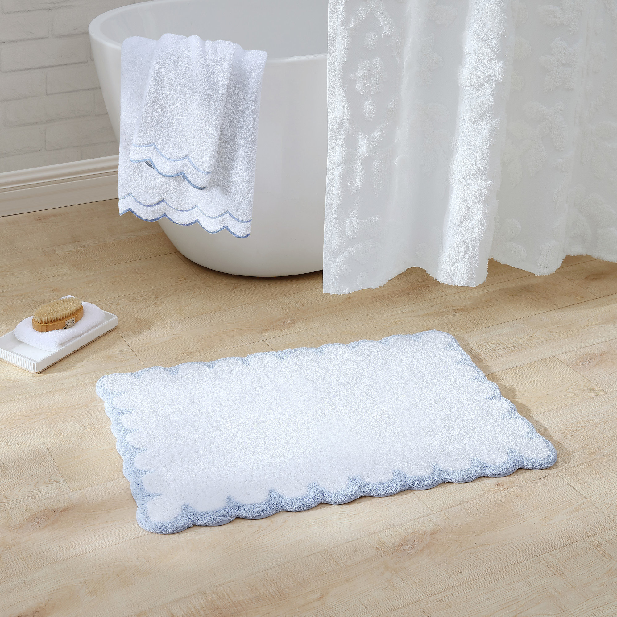 Peri Home Scallop Bath Rug- BLUE
