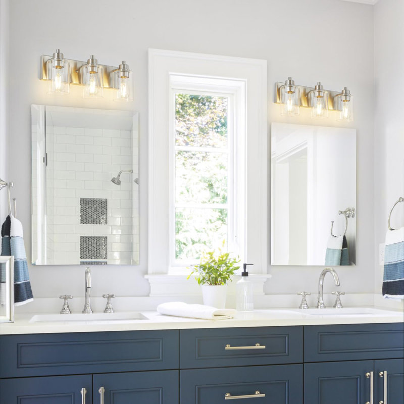Modern Brushed Nickel Vanity Light With Clear Glass Shade, Bathroom Wall Sconce For Mirror, Dimmable Fixture With E26 Base, Easy Installation For Bathroom Vanity And Dressing Area