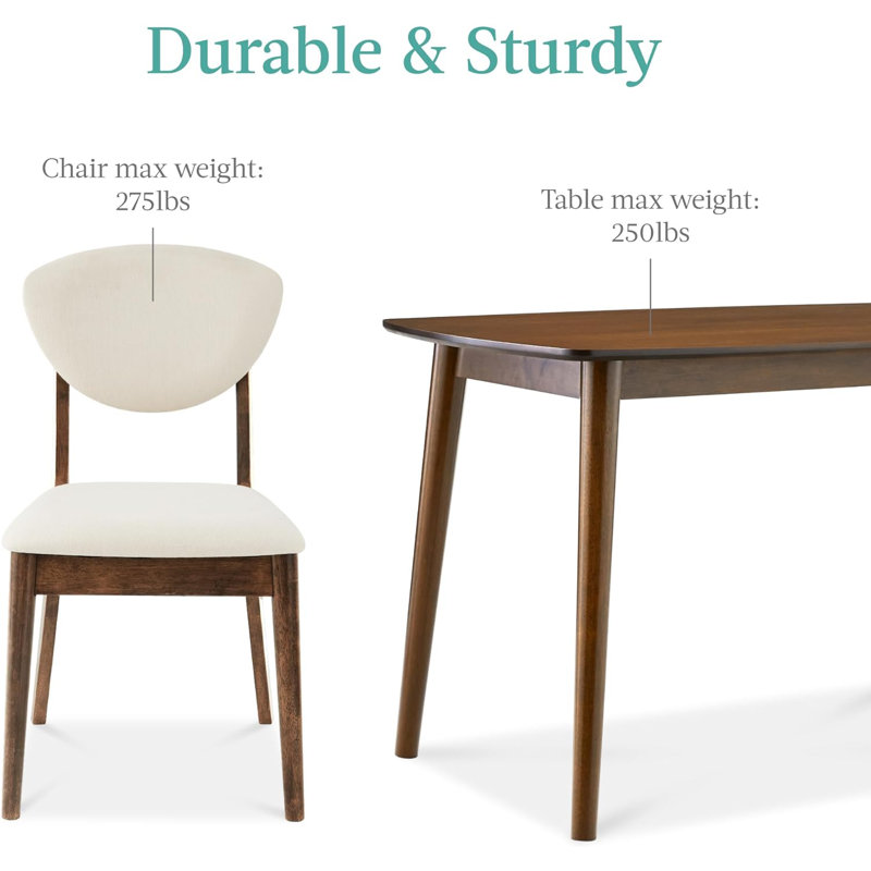 Compact Mid-Century Modern Walnut Dining Set with Cream Padded Chairs