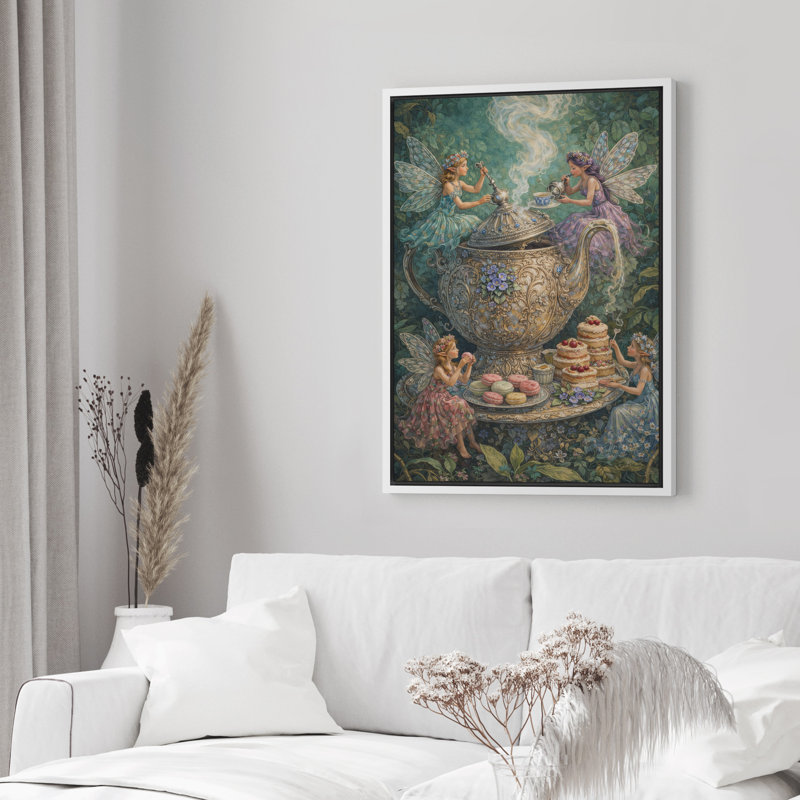 «Enchanted Fairy Tea Party Fantasy Garden Magical Decor», reproduction d'art sur toile encadrée, H 36 po x l 24 po x P 1,5 po