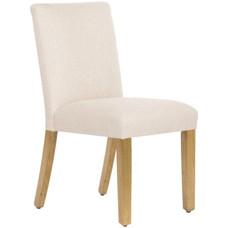 Chaise parsons rembourrée, Lin classique talc, Bois naturel