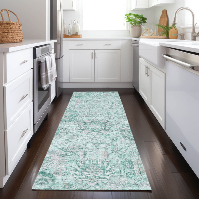 Geneva Teal Washable Indoor-Outdoor Rug - , 2'3" x 7'6"