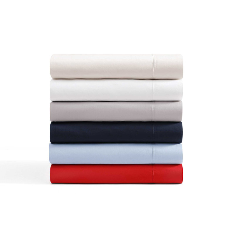 Tommy Hilfiger Solid Cotton Percale Sheet Set, Blue, Twin Extra Long Sheet Set with 1 Pillowcase
