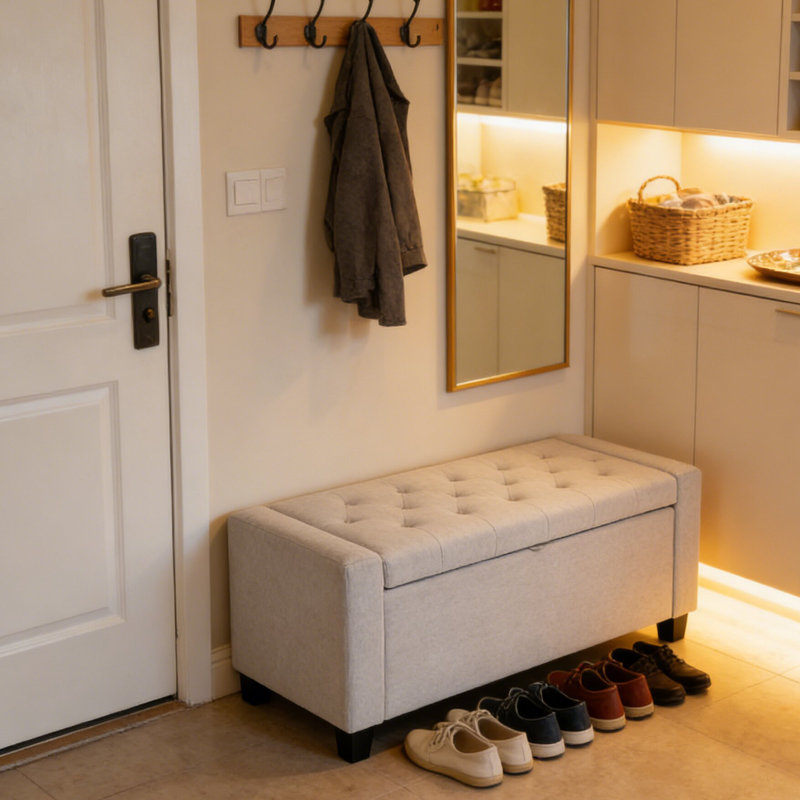 Banc de rangement de style moderne avec accoudoirs pour chambre à coucher, salon, vestibule, Beige