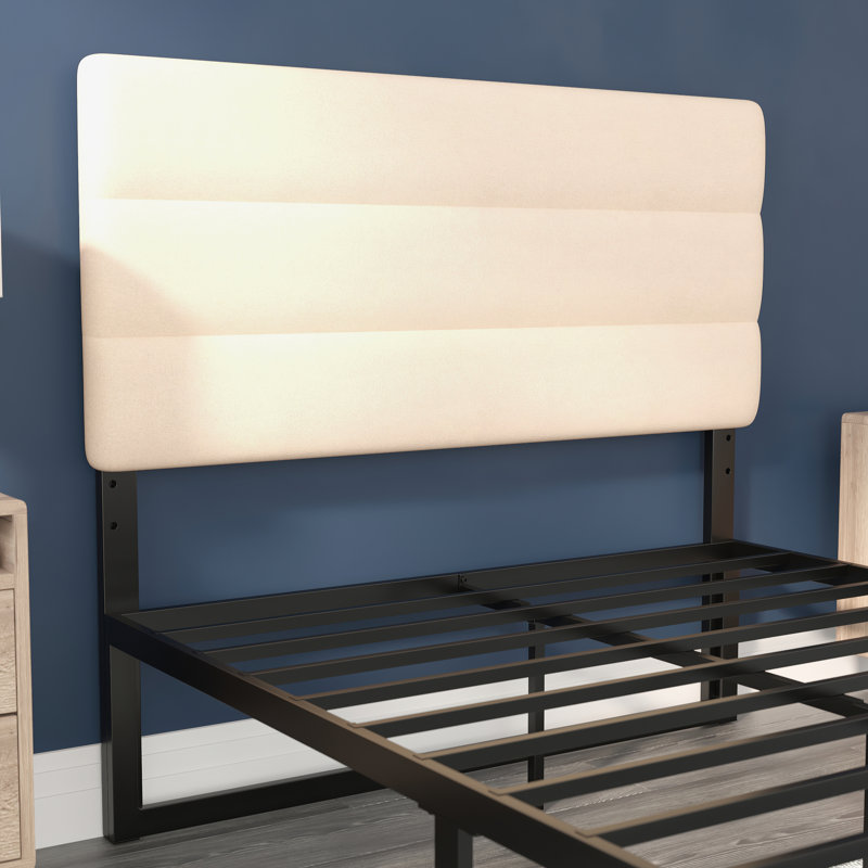 Channel Stitched Upholstered Headboard, Adjustable Height from 44.5" to 57.25", Full / Double, Cream
