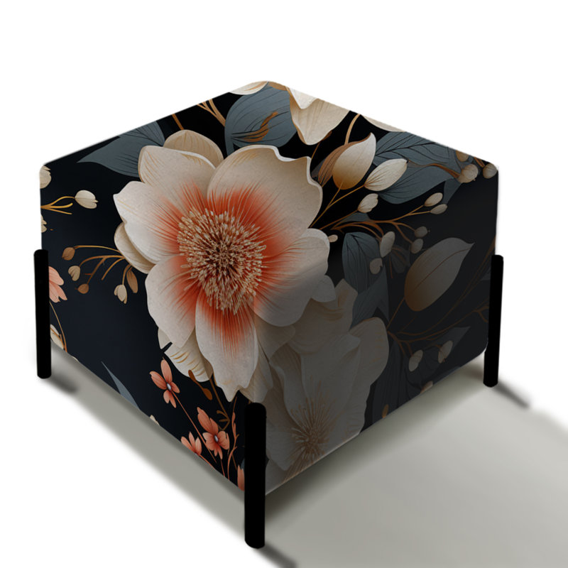 Repose-pieds carré fleuri noir et beige