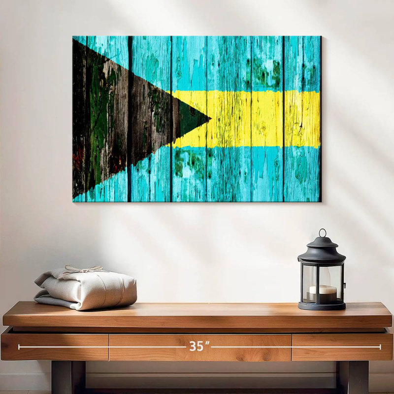 Drapeau Borges en bois des Bahamas, H 16 po x l 24 po