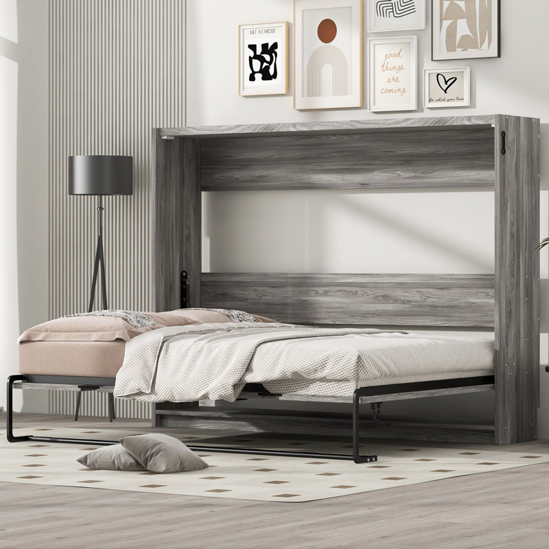 Lit escamotable pleine grandeur peu encombrant avec armoire pliante, parfait pour les petites pièces et une utilisation multifonctionnelle
