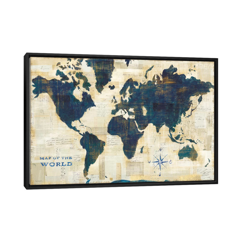 «World Map Collage» par Sue Schlabach, reproduction d'art sur toile tendue, H 18 po x l 26 po x P 1,5 po, Pas de tapis
