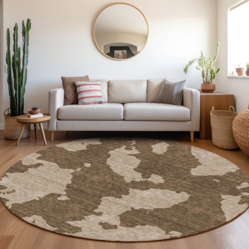 Premium Machine Washable Prisco Brown Rug, Round 8'