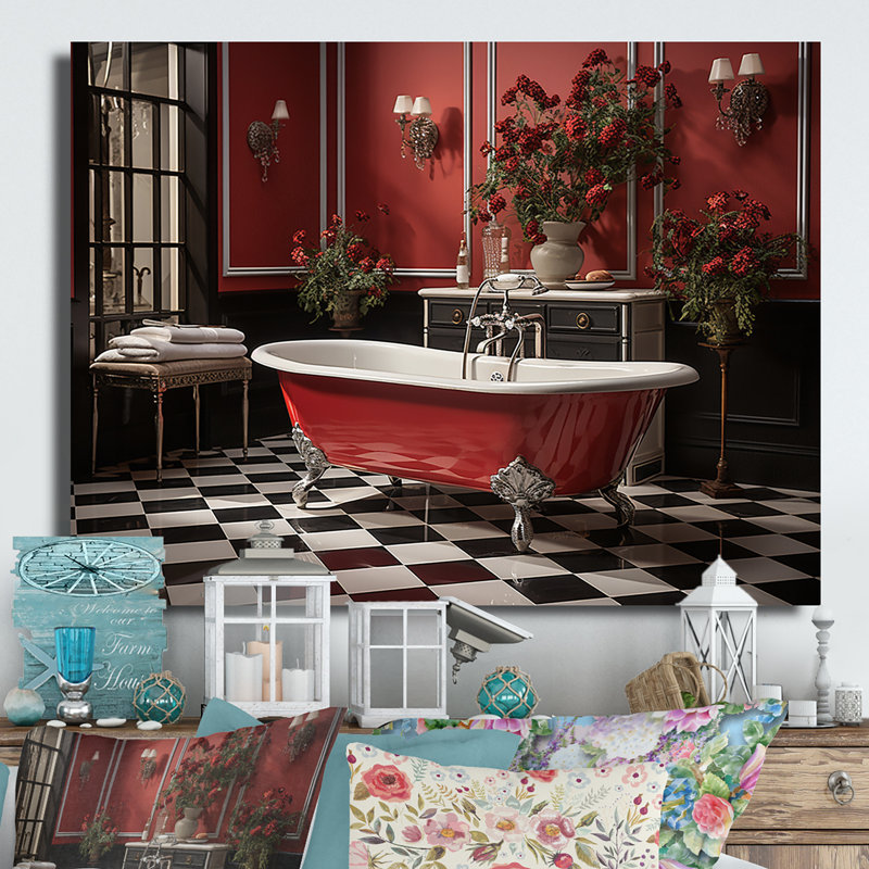 Décoration murale rouge moderne en métal pour salle de bain IV - Bath & Laundry, H 24 po x l 32 po